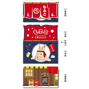 のれんデザインの2つ折り型抜きペット名刺