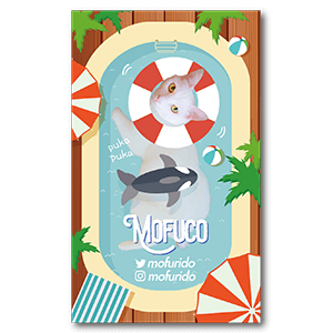 ポップなプールで泳ぐ猫のペット名刺