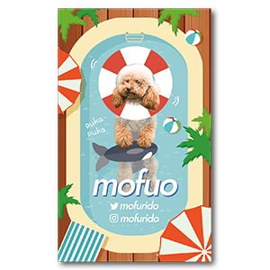 ポップなプールで泳ぐ犬のペット名刺