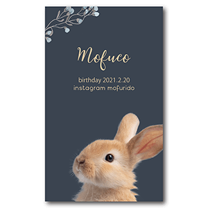 ワンポイントフラワーデザインのうさぎの長方形ペット名刺