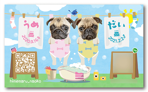 犬（多頭飼い）の長方形ペット名刺画像