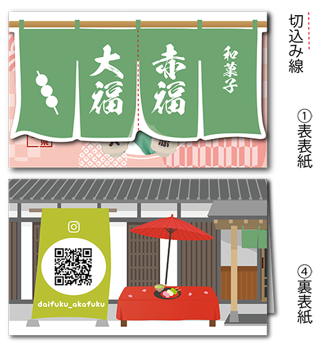 2つ折り型抜きペット名刺の外面画像