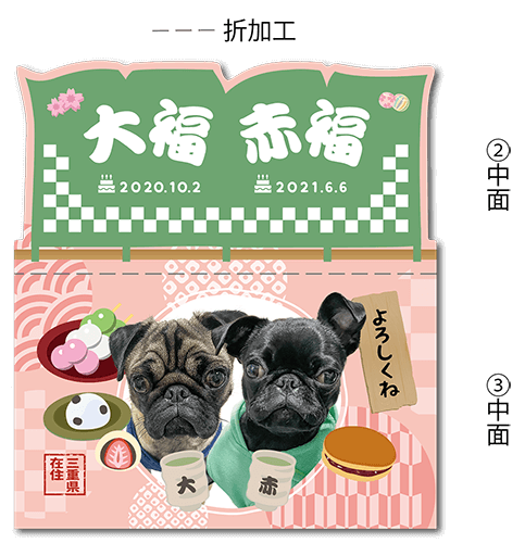 2つ折り型抜きペット名刺の中面画像