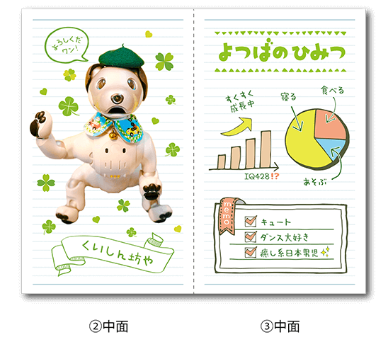 2つ折り型抜きペット名刺の中面画像